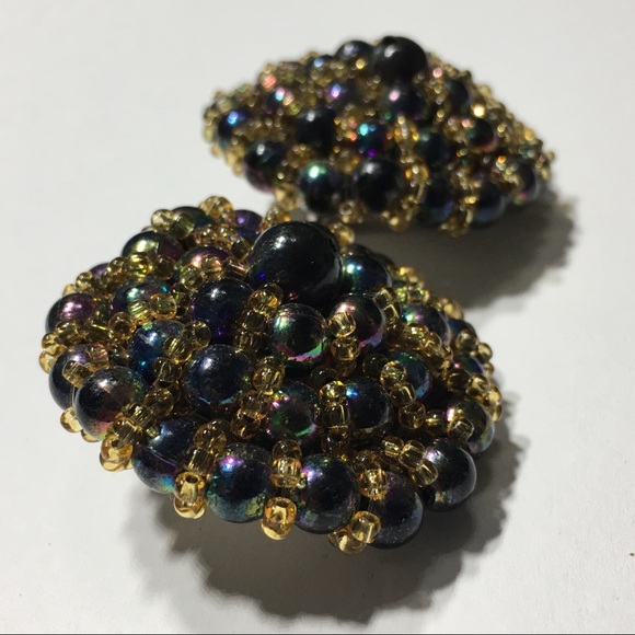 Vintage Cluster Bead AB Clip Earrings - Picture 2 of 8